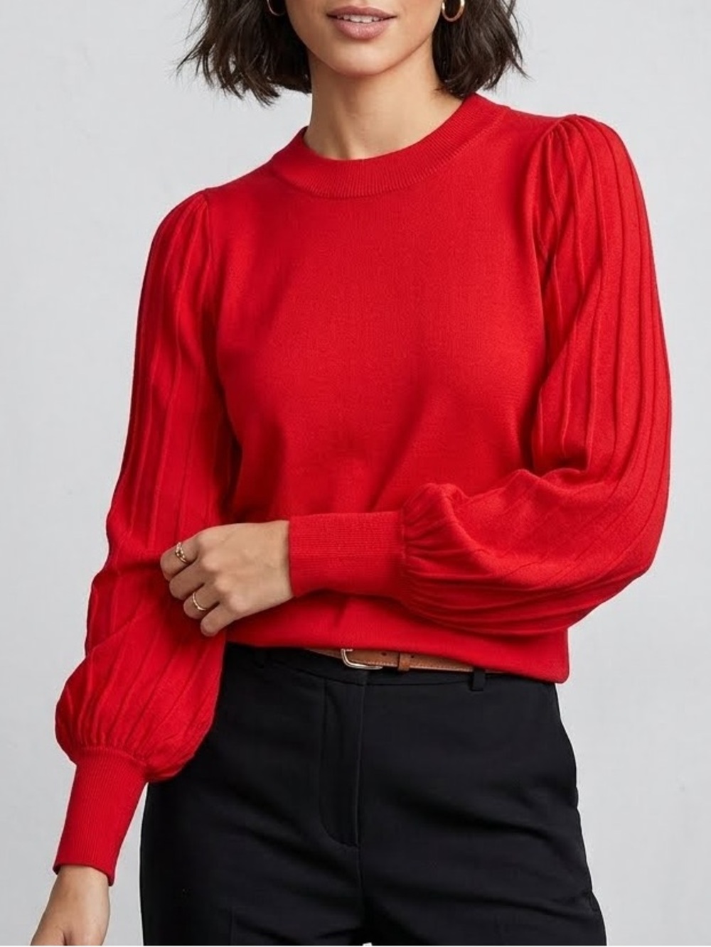 &Merci Vibrant Red Balloon-Sleeve Knit Pullover Sweater size M Statement